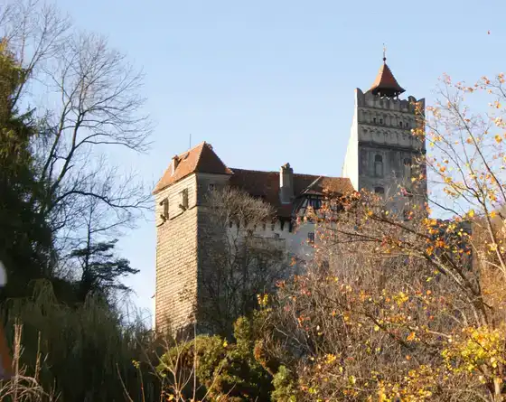 Château de Bran derrière un feuillage d’automne